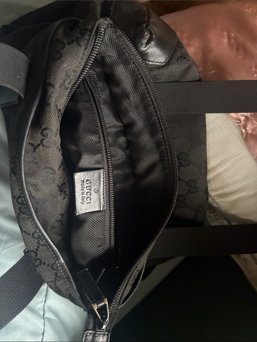 Gucci Black GG Canvas Messenger Tote with Leather Front Pocket - Picture 10 of 14